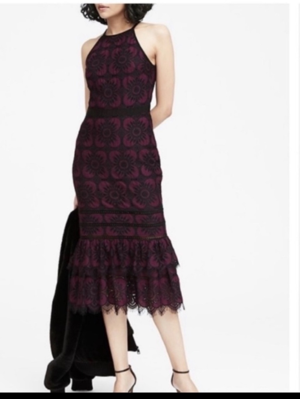 Banana Republic 8 black burgundy lace midi dress holidays dances wedding